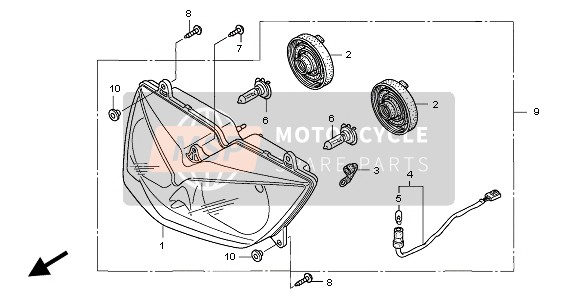 Honda XL1000VA 2004 Koplamp (UK) voor een 2004 Honda XL1000VA