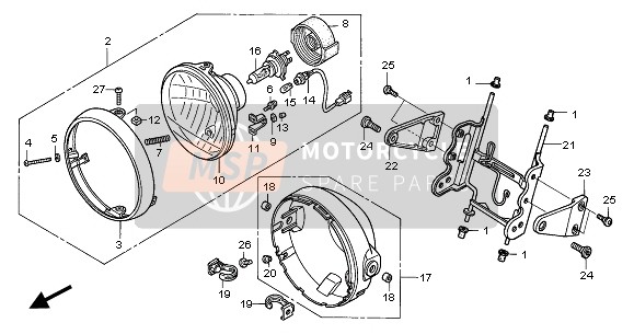 Honda CB1300 2005 Faro (UK) para un 2005 Honda CB1300