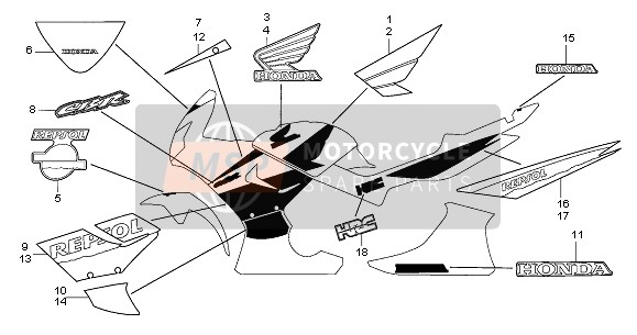 64231KPP940ZA, Stripe, R. Fr. Upper Cowl * TYPE1 * (TYPE1), Honda, 0