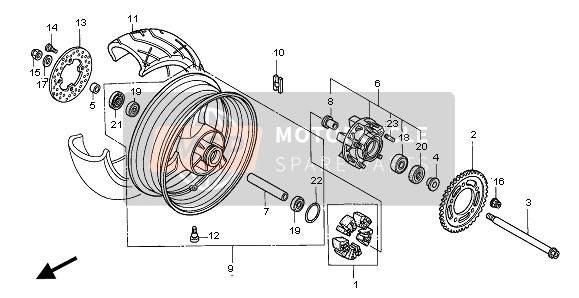 Honda VTR1000F 2005 REAR WHEEL for a 2005 Honda VTR1000F