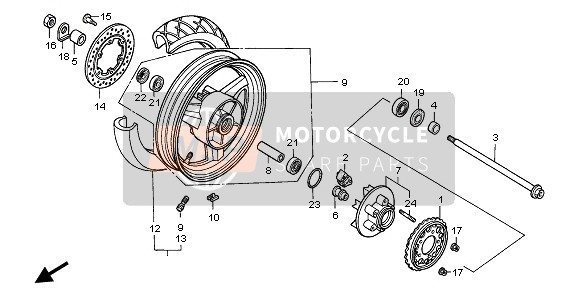 Honda CBR1000F 1996 Rueda trasera para un 1996 Honda CBR1000F