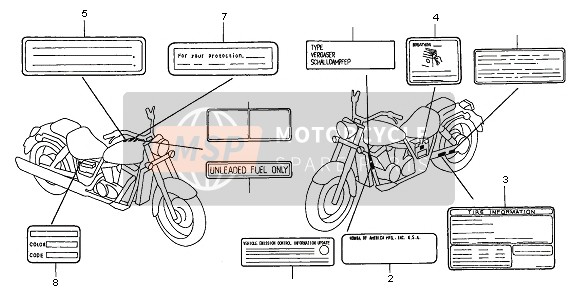 Honda VT1100C3 1998 Waarschuwingsetiket voor een 1998 Honda VT1100C3