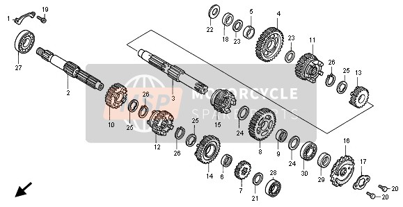 23481KCN000, Gear, Mainshaft Fourth(22T), Honda, 0