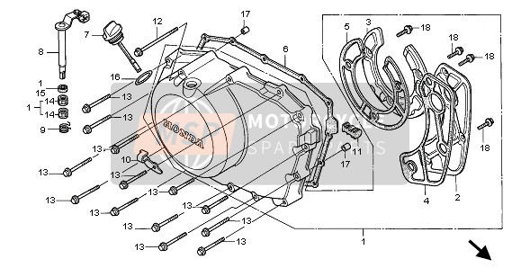 Honda XRV750 1998 Tapa del cárter derecho para un 1998 Honda XRV750