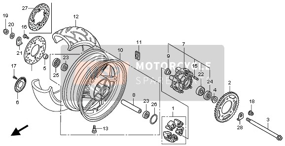 Honda CBF600NA 2008 Ruota posteriore per un 2008 Honda CBF600NA