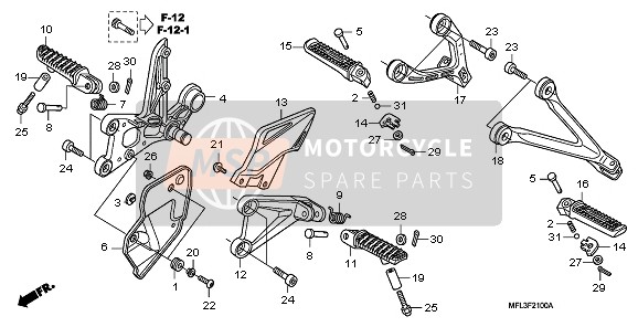 50665MEL000, Arm, L. Hauptfussraste, Honda, 4