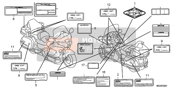 Honda GL1800 2008 Waarschuwingsetiket voor een 2008 Honda GL1800