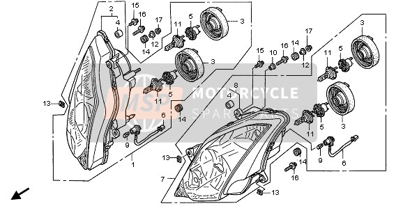 33102MCWD01, Headlight Unit, R., Honda, 1