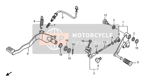 Honda XL125V 2008 Pedaal voor een 2008 Honda XL125V