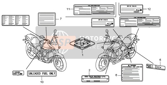 Honda CB600F 2009 Waarschuwingsetiket voor een 2009 Honda CB600F