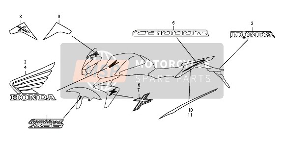 64217MFND40ZA, Stripe, L. Meter Visor *TYPE1*(TYPE1 ), Honda, 0