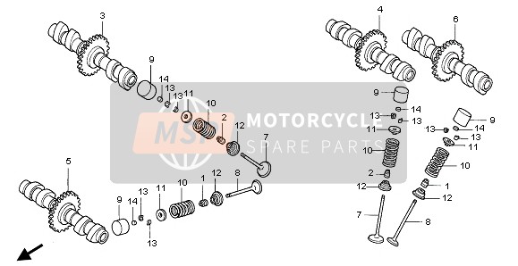 Honda VF750C 1996 Nokkenas & Klep voor een 1996 Honda VF750C