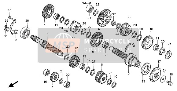 23451MZ5000, Gear, Mainshaft Third & Fourth (20T/22T), Honda, 0