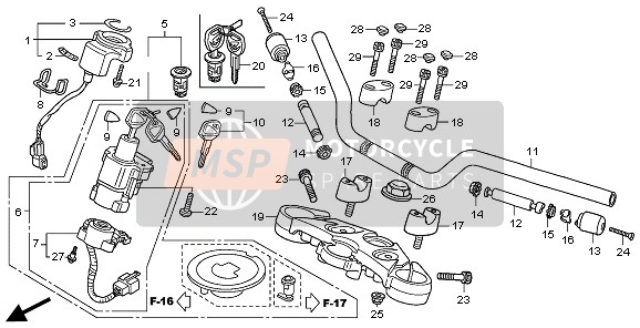 Honda CBF1000TA 2010 Mango de tubo & Puente superior para un 2010 Honda CBF1000TA