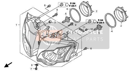 Honda CBR1000RR 2010 HEADLIGHT for a 2010 Honda CBR1000RR