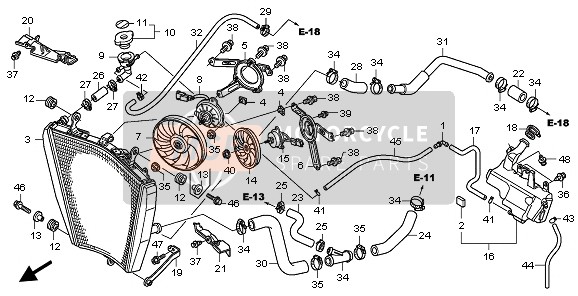 Honda CBR1000RR 2010 Radiator voor een 2010 Honda CBR1000RR