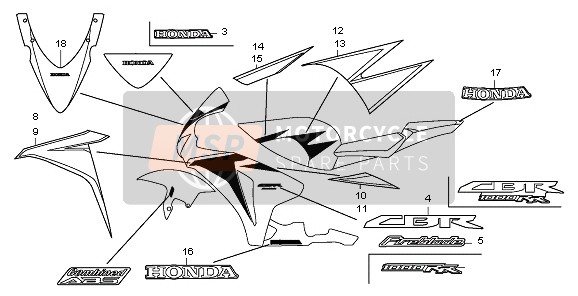 Honda CBR1000RR 2010 STREIFEN & MARKE für ein 2010 Honda CBR1000RR