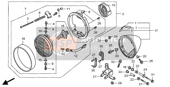 Honda VT750CS 2010 Koplamp (UK) voor een 2010 Honda VT750CS