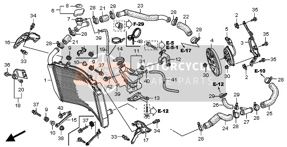 Honda CBR600RR 2011 Radiator voor een 2011 Honda CBR600RR