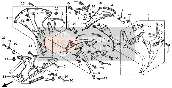 Honda CBR1000RR 2011 MIDDLE COWL for a 2011 Honda CBR1000RR