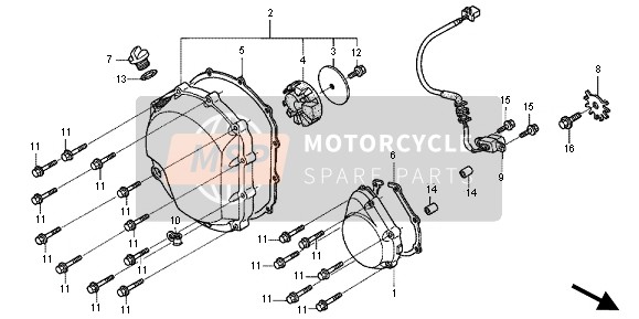 Honda CB1300X4 1997 Tapa del cárter derecho para un 1997 Honda CB1300X4