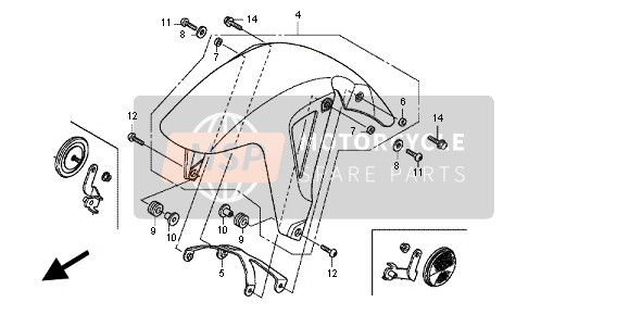 61000MGSD80ZH, Spatbord Set, V. (Wl) *ty, Honda, 0