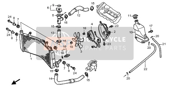 Honda CBR600F 1997 Radiator voor een 1997 Honda CBR600F