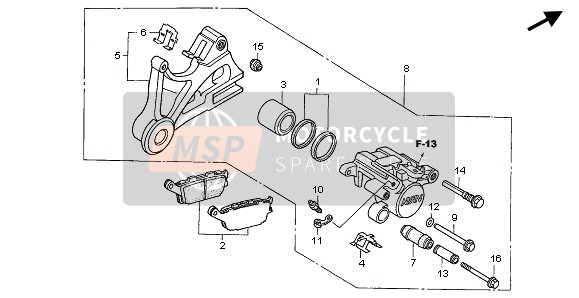 Honda CBF1000 2006 Remklauw achter voor een 2006 Honda CBF1000