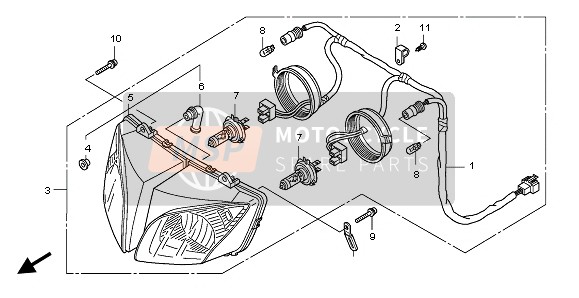 Honda CBF1000A 2006 Koplamp (UK) voor een 2006 Honda CBF1000A