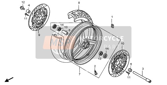 Honda CBR1100XX 2006 FRONT WHEEL for a 2006 Honda CBR1100XX