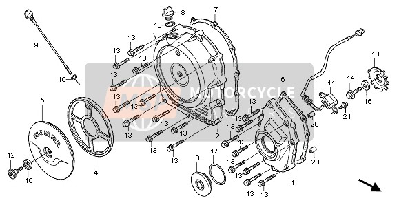 Honda CBR1100XX 1997 Tapa del cárter derecho para un 1997 Honda CBR1100XX