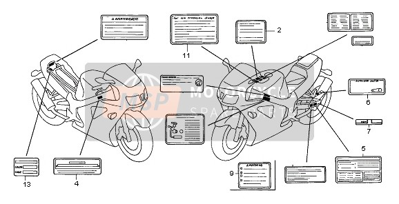 Honda VTR1000SP 2006 Waarschuwingsetiket voor een 2006 Honda VTR1000SP