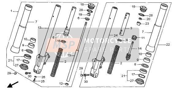 Honda VTX1800C1 2006 Forcella anteriore per un 2006 Honda VTX1800C1