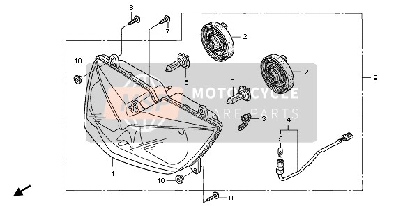 Honda XL1000VA 2006 Koplamp (UK) voor een 2006 Honda XL1000VA