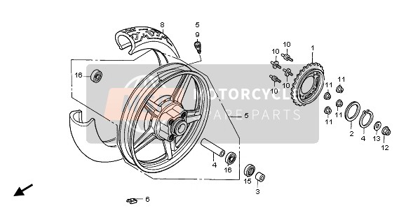 Honda CB250 1997 REAR WHEEL for a 1997 Honda CB250