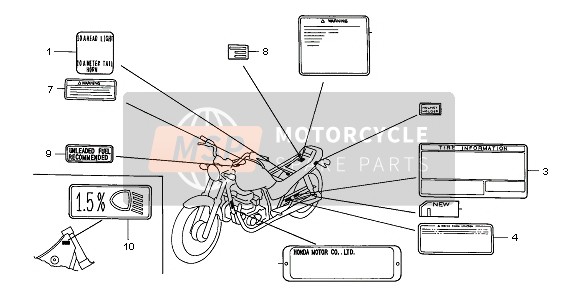 Honda CB250 1997 Waarschuwingslabel voor een 1997 Honda CB250