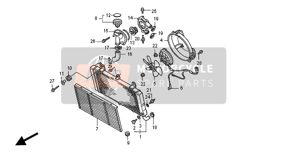 Honda ST1100 2001 Radiator voor een 2001 Honda ST1100