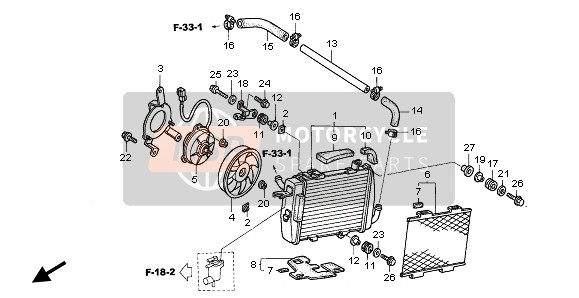 Honda VTR1000SP 2003 RADIATOR (L) for a 2003 Honda VTR1000SP