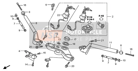 Honda CBR125RW 2008 Mango de tubo & Puente superior para un 2008 Honda CBR125RW