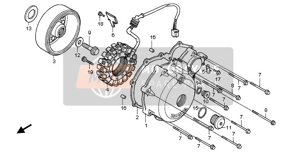 Honda NTV650 1997 LEFT CRANKCASE COVER & GENERATOR for a 1997 Honda NTV650