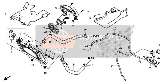 Honda CBR500RA 2013 Radiator voor een 2013 Honda CBR500RA