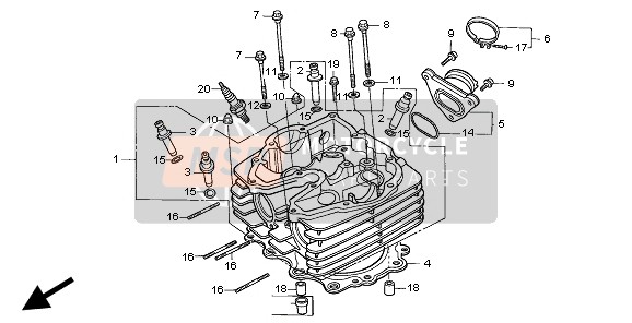 Honda NX650 1997 Cilinderkop voor een 1997 Honda NX650