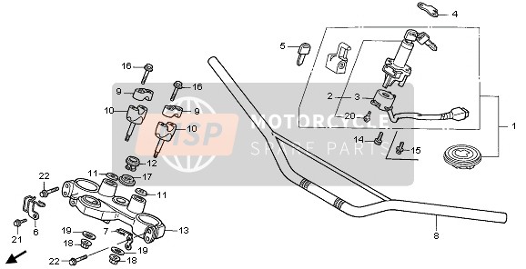 Honda NX650 1997 Mango de tubo & Puente superior para un 1997 Honda NX650