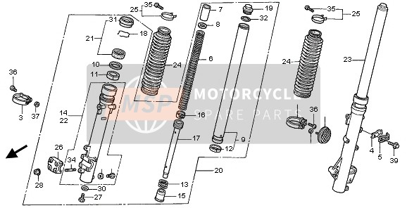 Honda NX650 1997 Tenedor frontal para un 1997 Honda NX650