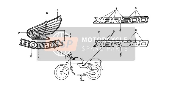 Honda XBR500 1985 Sticker voor een 1985 Honda XBR500