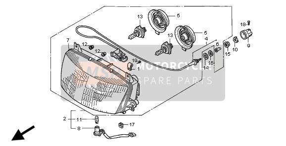 Honda ST1100A 1997 Koplamp (UK) voor een 1997 Honda ST1100A