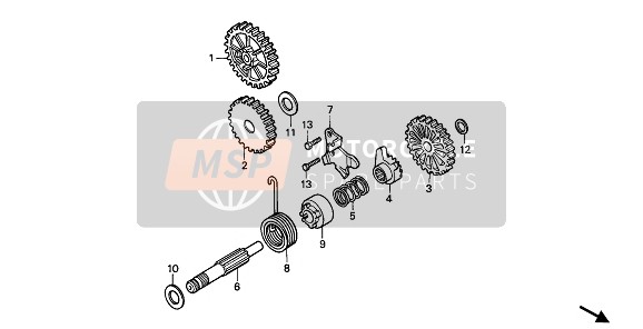 Honda NSR50S 1989 KICK STARTER SPINDLE for a 1989 Honda NSR50S