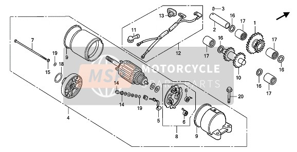 Honda NX125 1989 Startmotor voor een 1989 Honda NX125