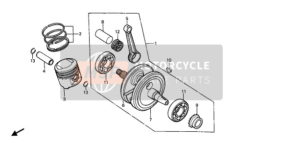 Honda NX125 1989 CRANKSHAFT & PISTON for a 1989 Honda NX125