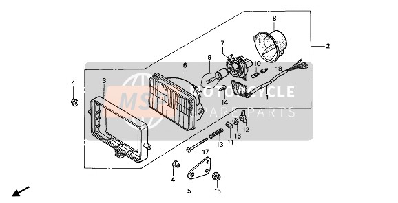 Honda NX125 1989 Koplamp voor een 1989 Honda NX125